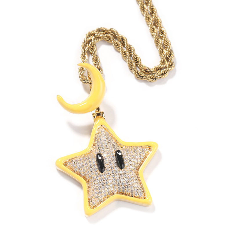 Cartoon Night Glowing Star Hip-hop Necklace with Rhinestone