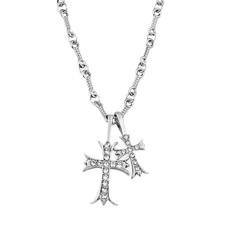 DIAMOND-STUDDED DOUBLE CROSS NECKLACE 4037