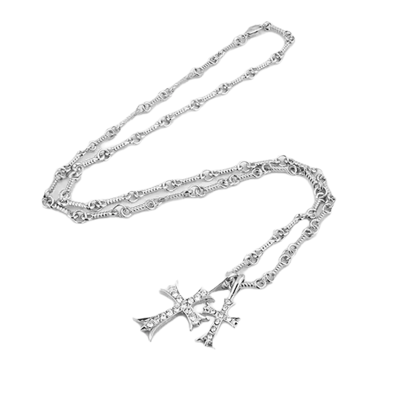 DIAMOND-STUDDED DOUBLE CROSS NECKLACE 4037