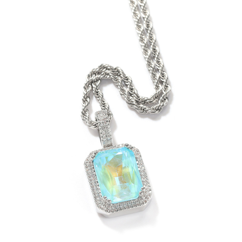 Fluorescent square gemstone Necklace