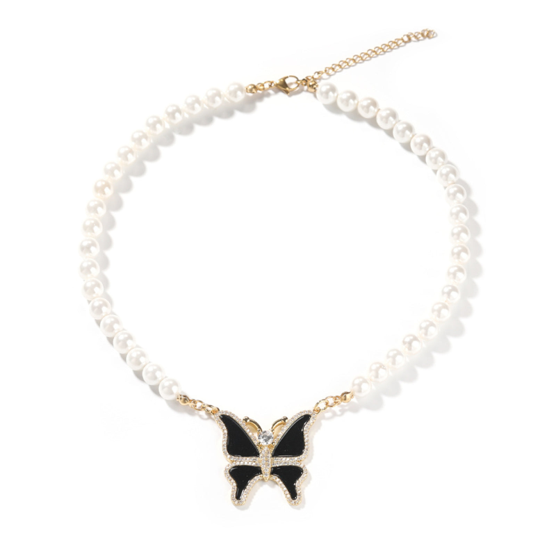 Butterfly Pearl and Diamond Necklac