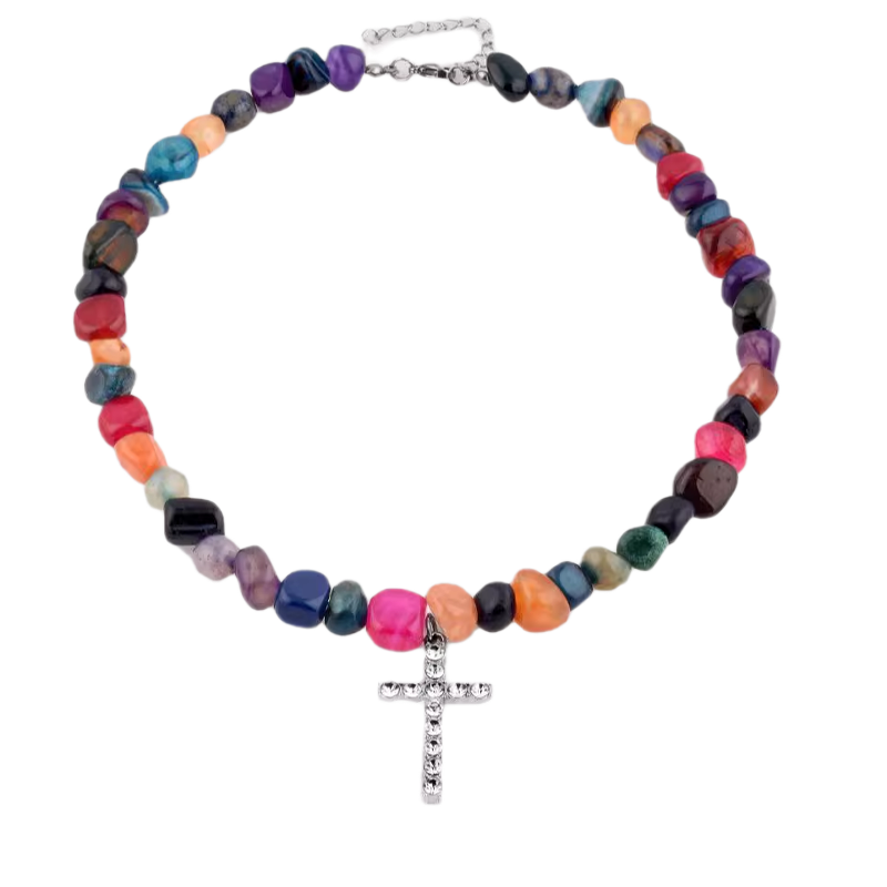 IRREGULAR MULTICOLOR CROSS NECKLACE 4047