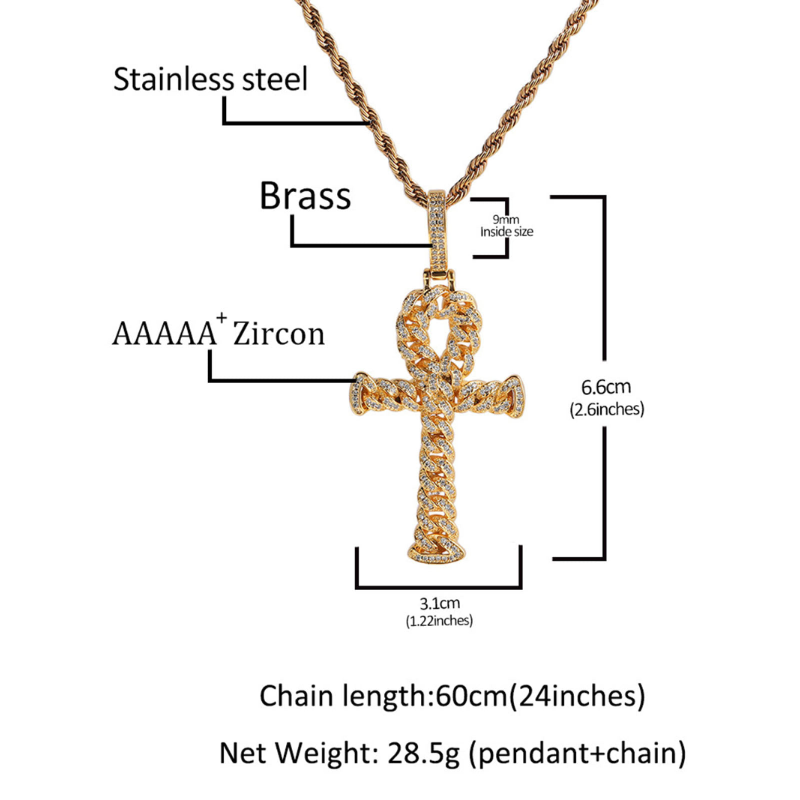 Copper-Inlaid Zircon Cross Pendant Necklace