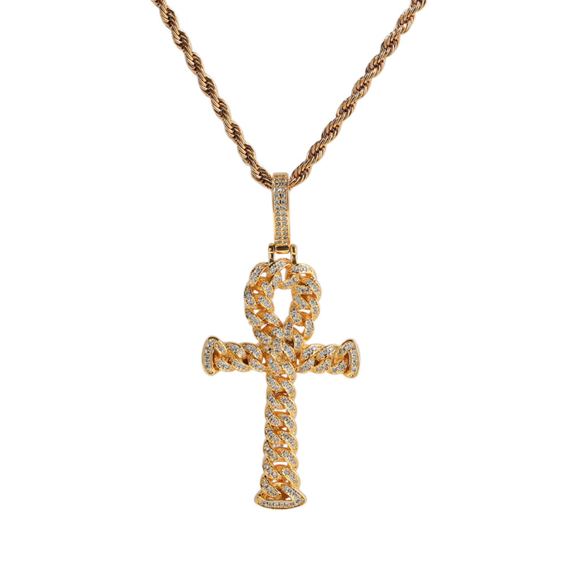 Copper-Inlaid Zircon Cross Pendant Necklace