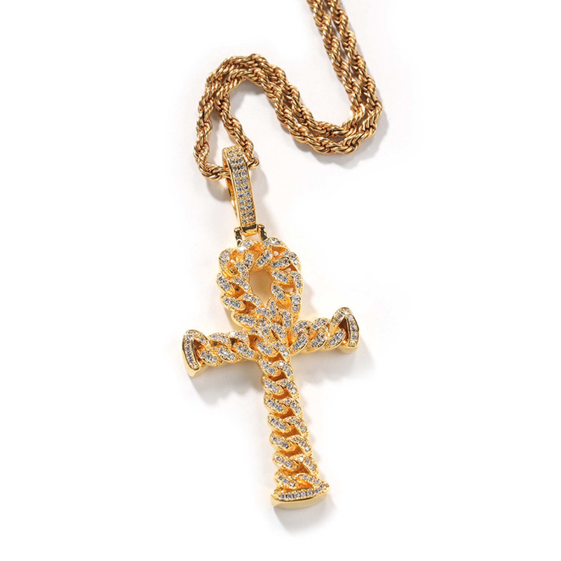 Copper-Inlaid Zircon Cross Pendant Necklace