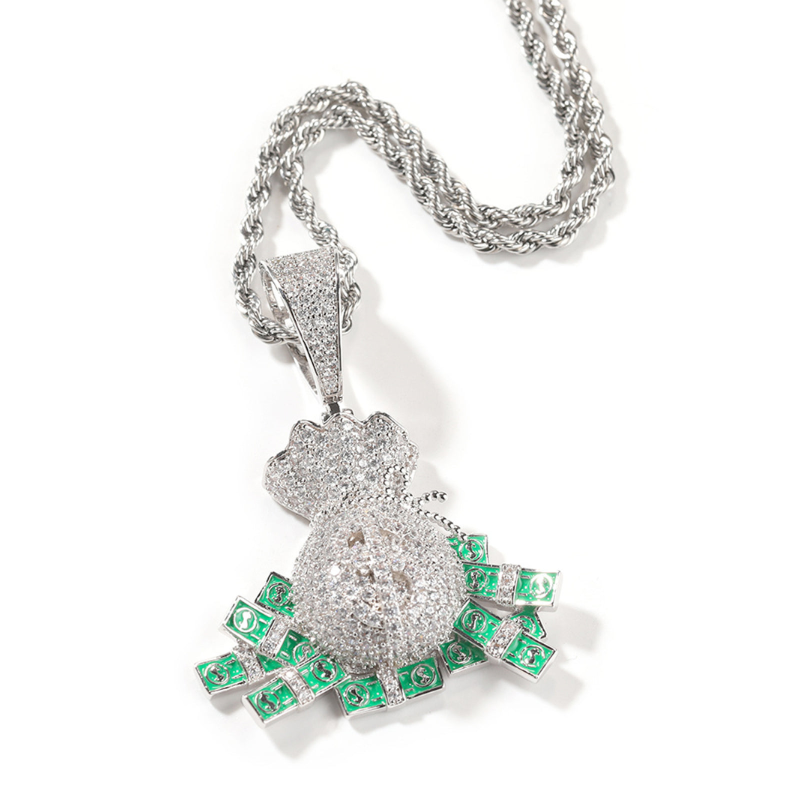 Diamond-studded dollar bag Necklace