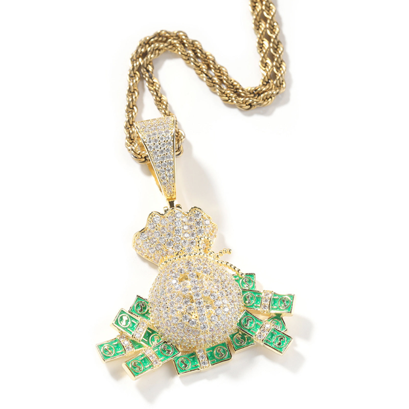 Diamond-studded dollar bag Necklace