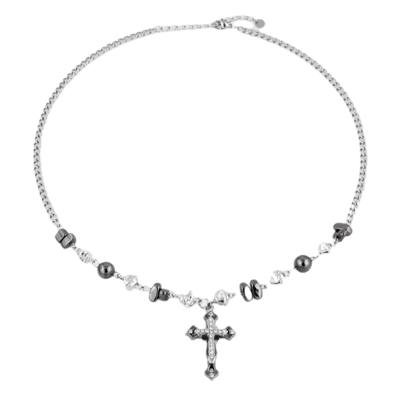 BLACK CRACKED CROSS NECKLACE 4045