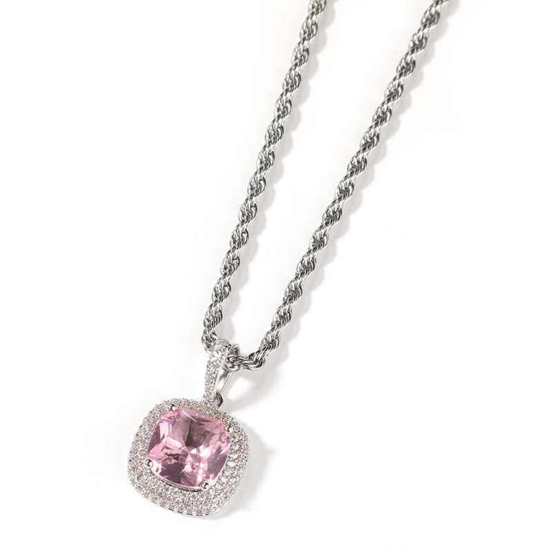 Pink square gemstone Necklace