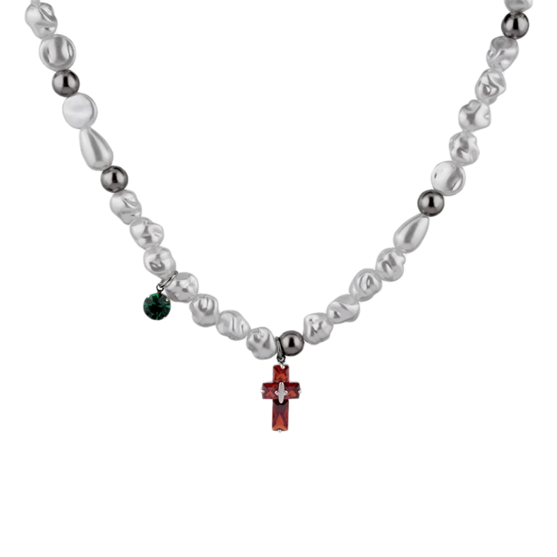 RED CROSS PEARL NECKLACE 4044