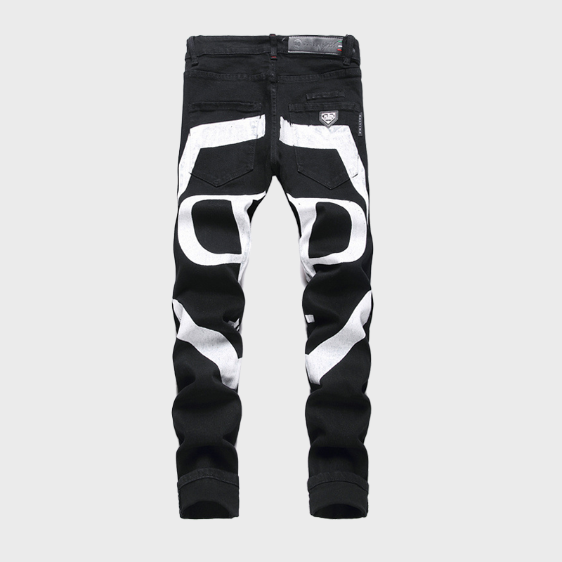 WHITE PRINTING SLIM FIT JEANS