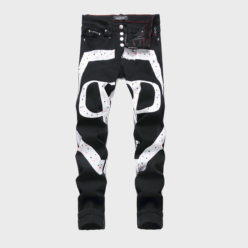 WHITE PRINTING SLIM FIT JEANS