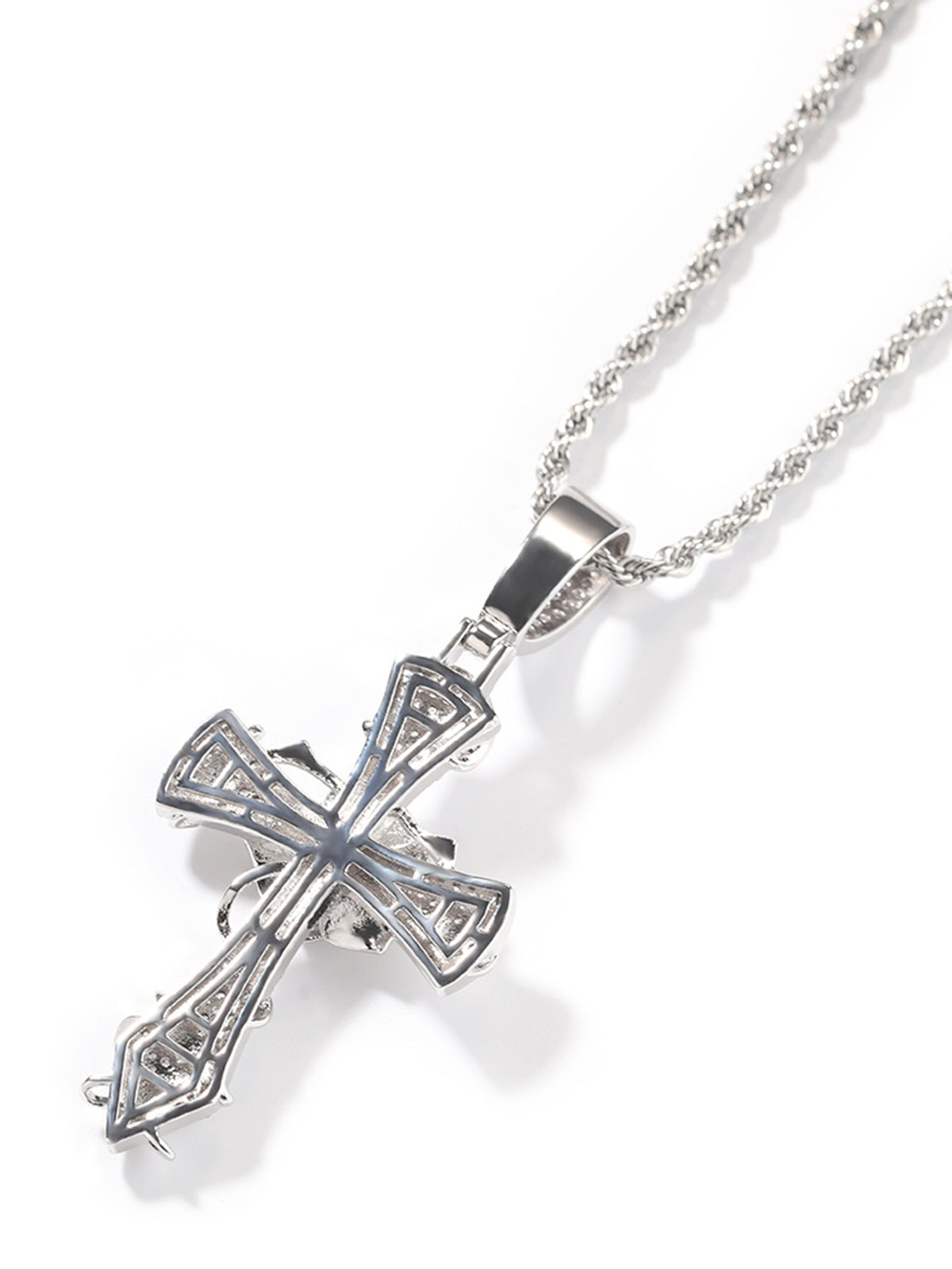 Copper-Plated 5A Zircon Rose Cross Necklace