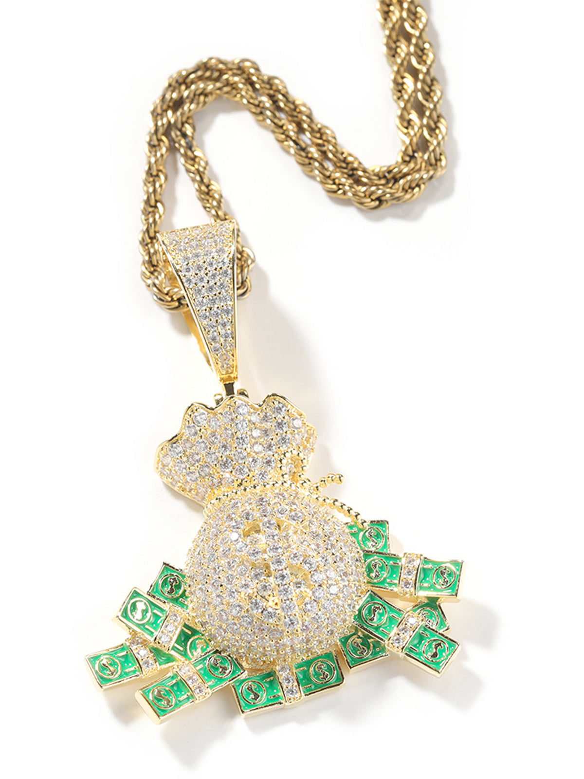 Diamond-studded dollar bag Necklace