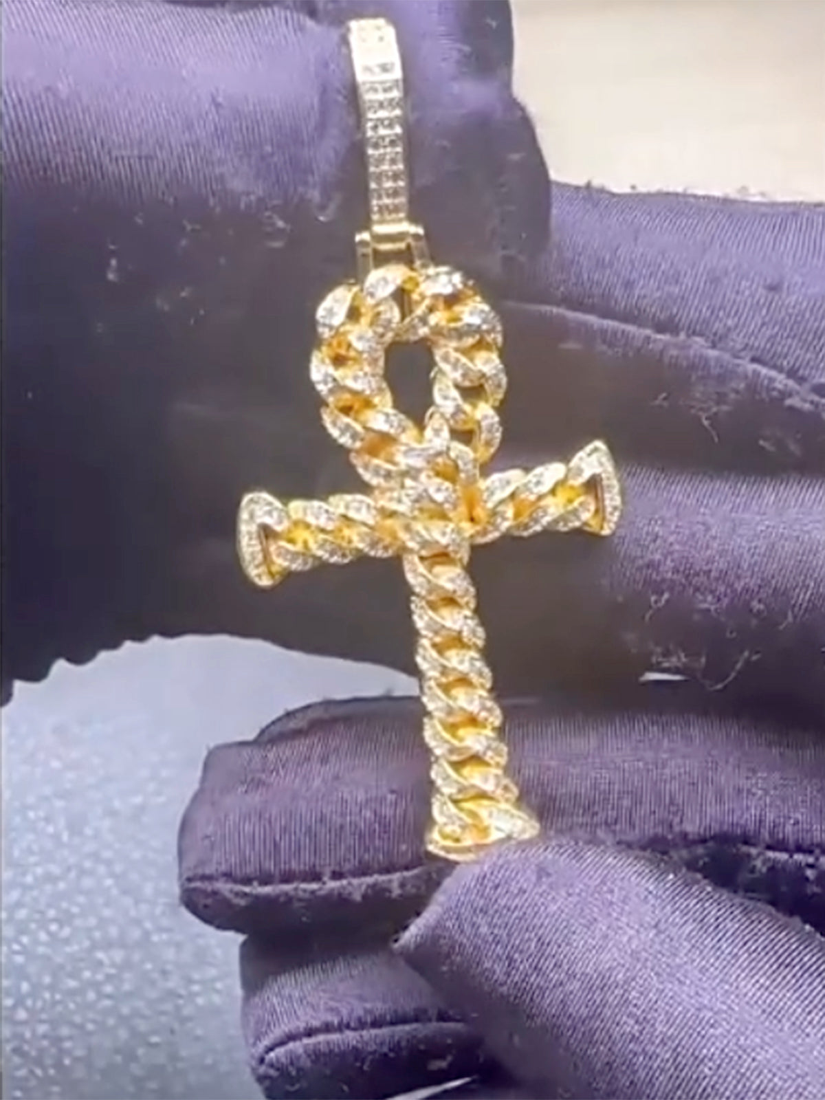 Copper-Inlaid Zircon Cross Pendant Necklace