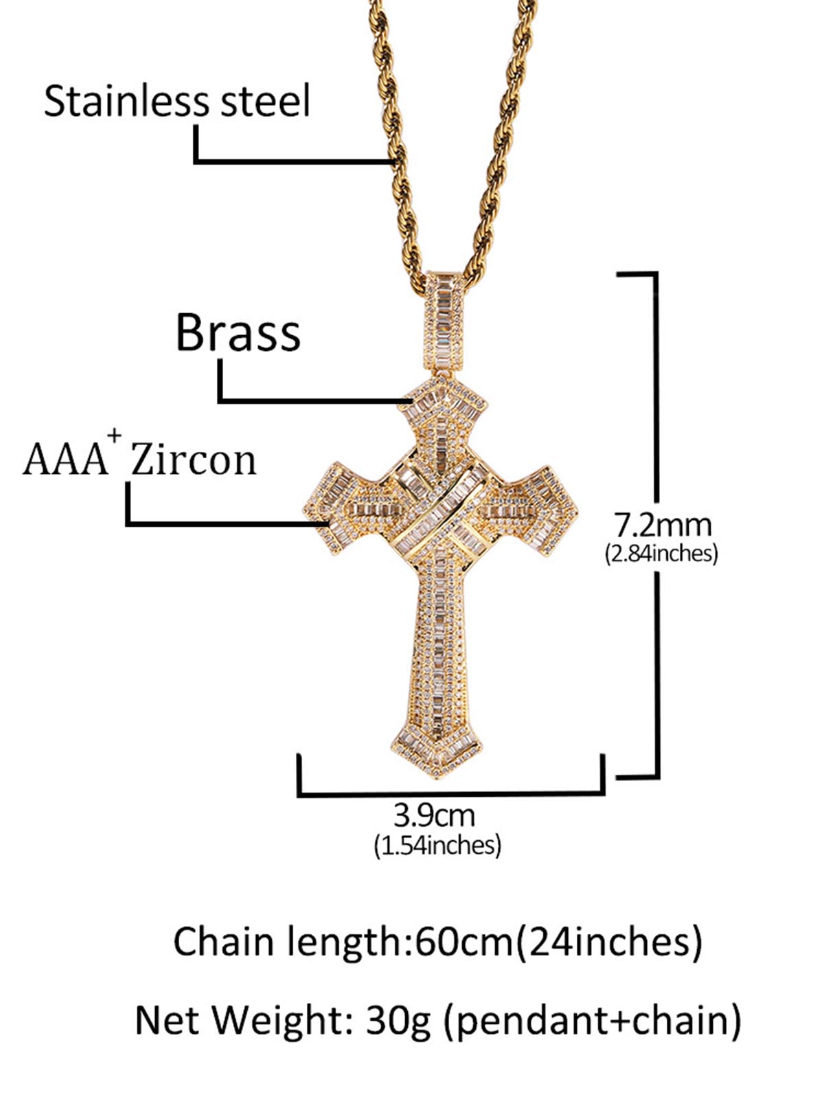 Cross Pendant Copper-Inlaid Zircon Necklace