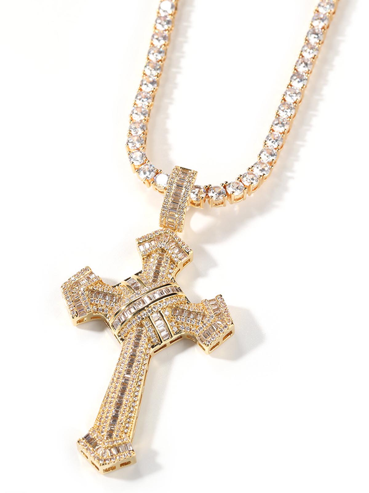 Cross Pendant Copper-Inlaid Zircon Necklace