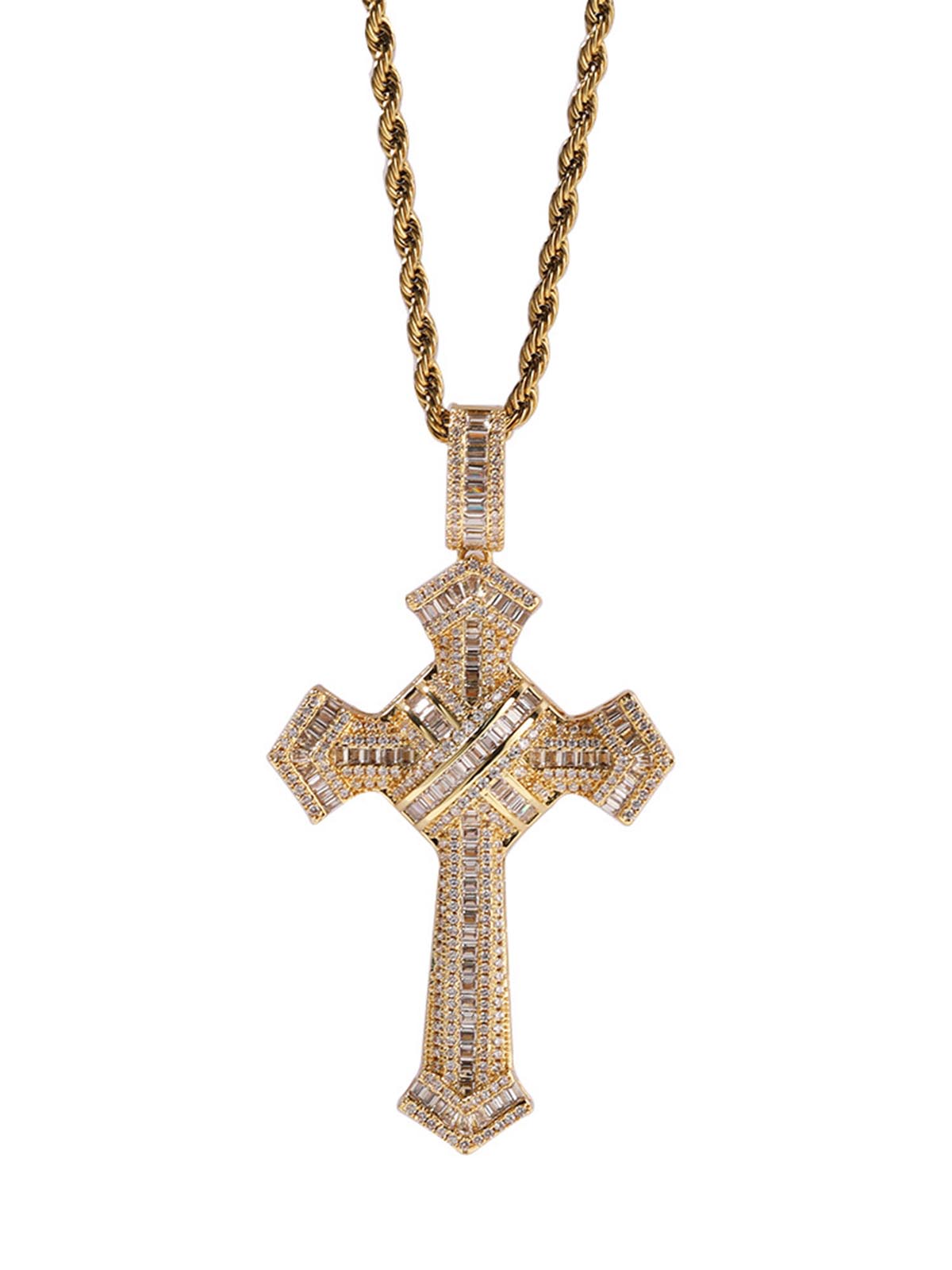 Cross Pendant Copper-Inlaid Zircon Necklace