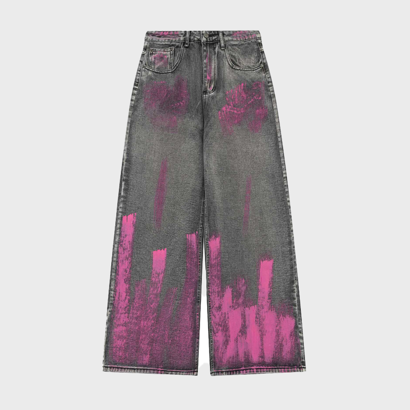 PINK DRAWN GRAFFITI BAGGY JEANS 2021