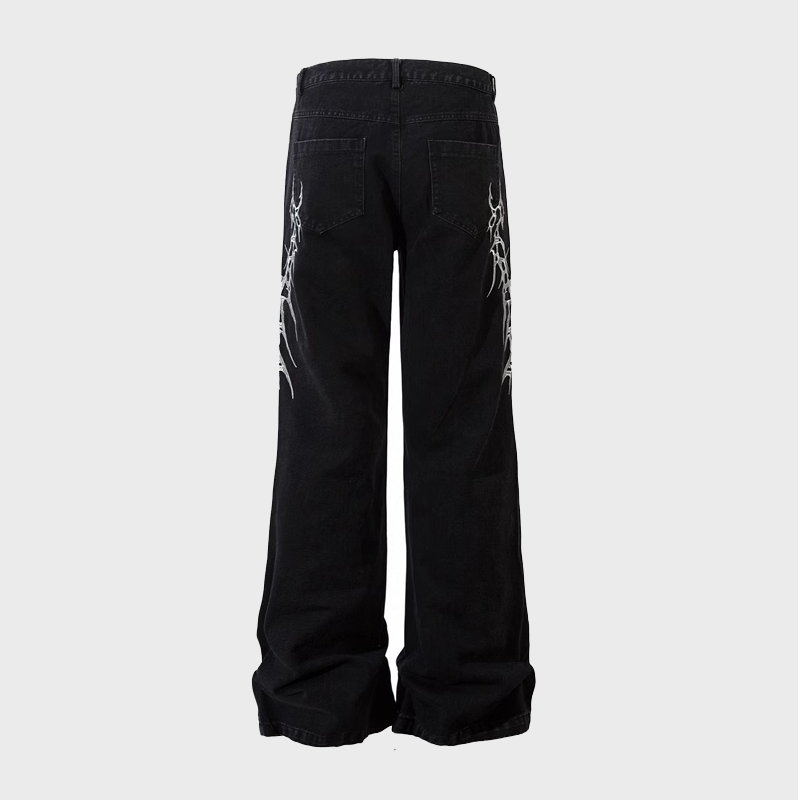 THORN EMBROIDERED BAGGY JEANS