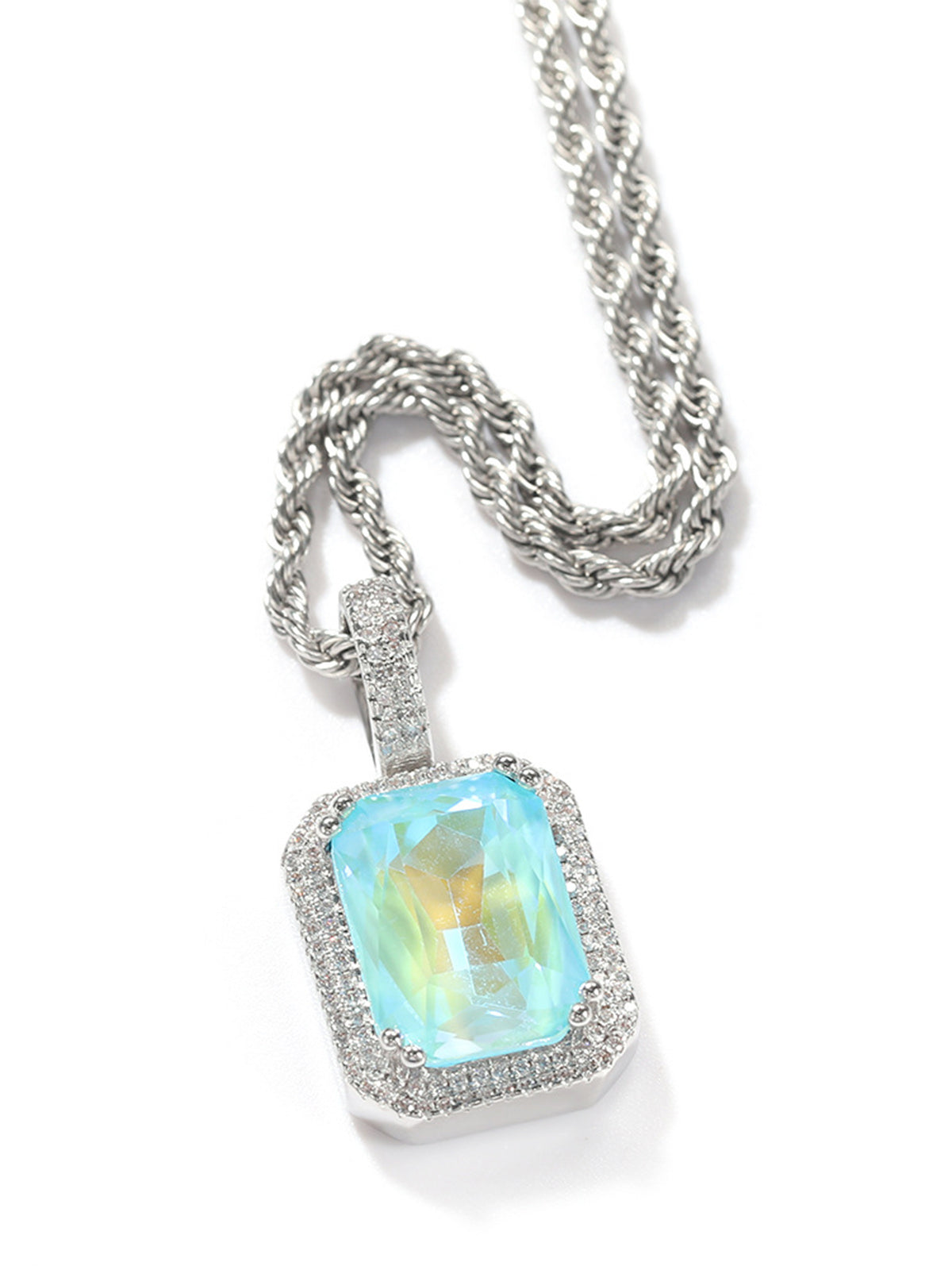 Fluorescent square gemstone Necklace