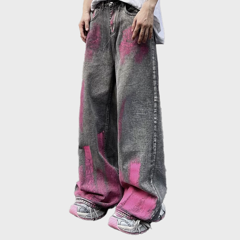 PINK DRAWN GRAFFITI BAGGY JEANS 2021