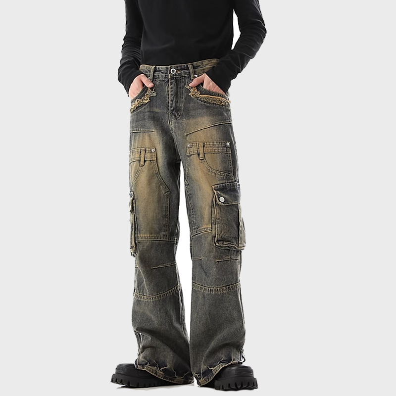 MULTI-POCKET ZIPPER DESIGN JEANS