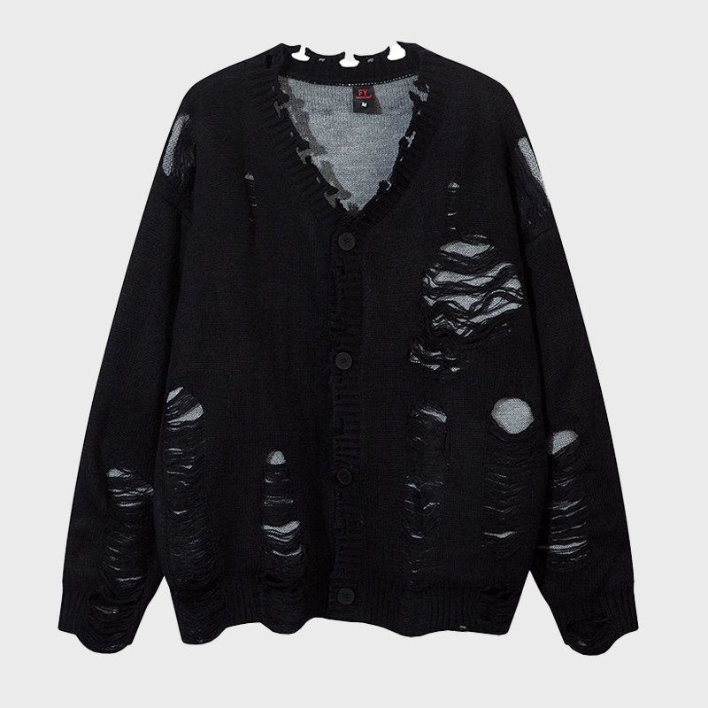 DARK AESTHETIC DISTRESSED KNITWEAR JACKET