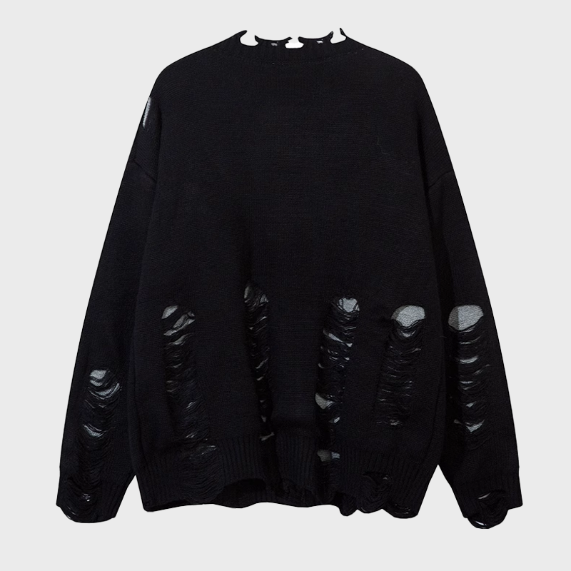 DARK AESTHETIC DISTRESSED KNITWEAR JACKET