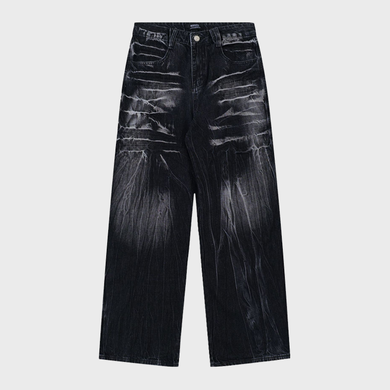 DISTRESSED LIGHTNING PATTERN JEANS