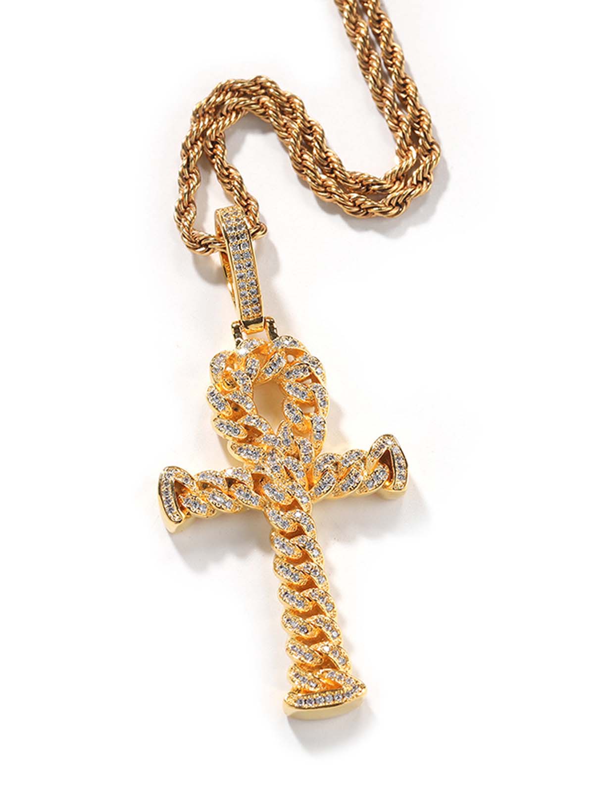 Copper-Inlaid Zircon Cross Pendant Necklace