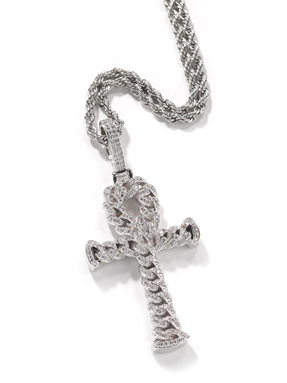 Copper-Inlaid Zircon Cross Pendant Necklace