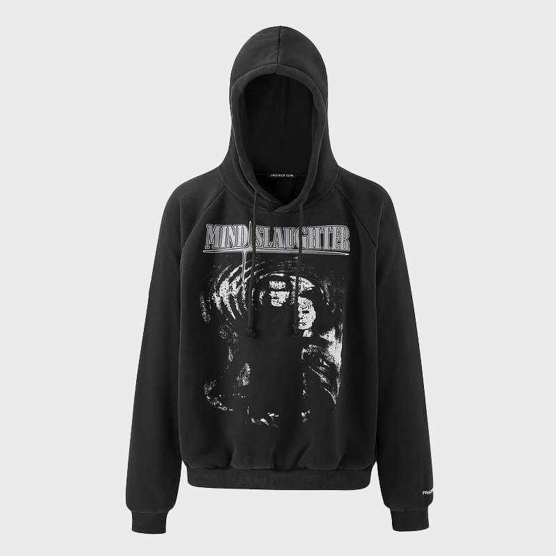 PRINTED DISTRESSED LOOSE HOODIE 1005